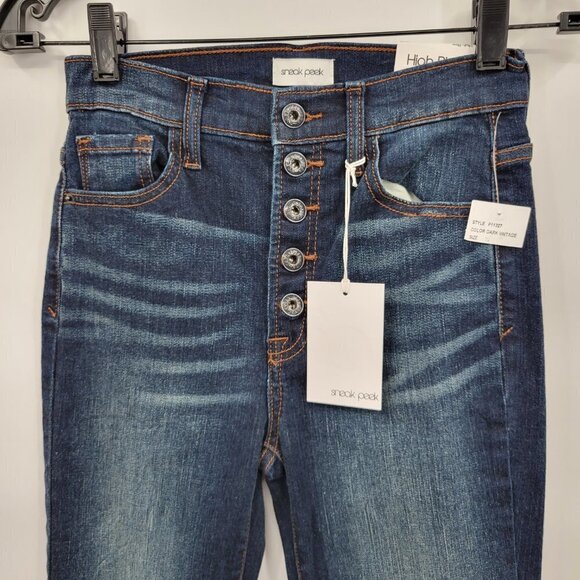 New Sneak Peek Women Blue Distressed High Rise Button Fly Skinny Jeans Size 25 - Picture 3 of 14